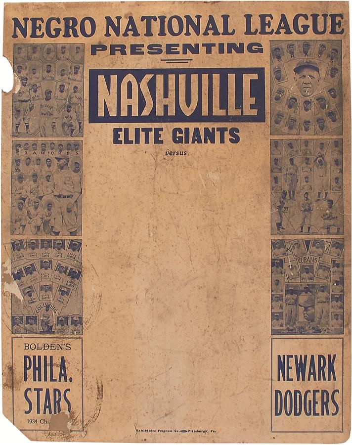 Early Baseball - 1935 Negro National League Philadelphia Stars vs. Newark Dodgers Broadside