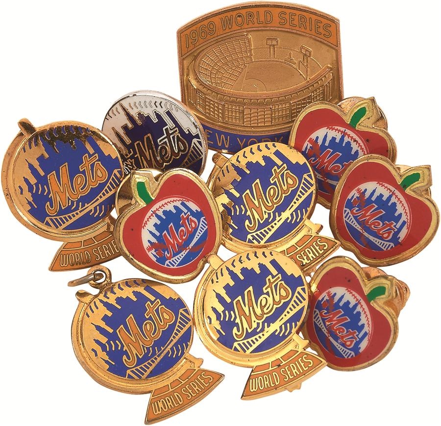 Tickets, Publications & Pins - 1969 & 1973 NY Mets World Series Press Pins & More (9)