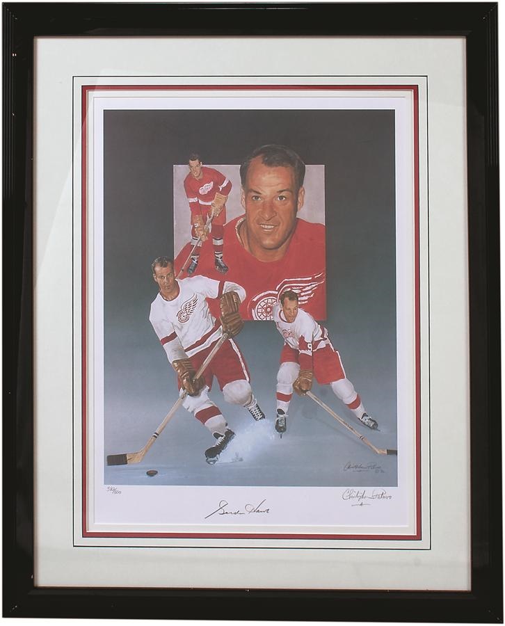 - Beautiful Gordie Howe Signed L/E Lithograph by Christopher Palusso (#382/500) - Beautifully Framed
