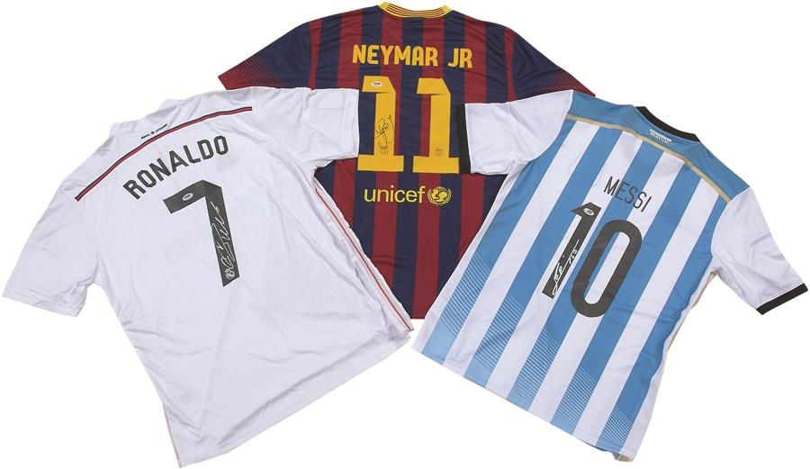 - Cristiano Ronaldo, Lionel Messi & Neymar Signed Soccer Jerseys (PSA/DNA)
