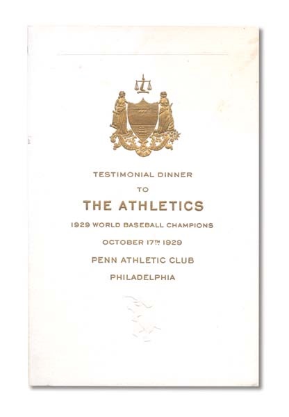 1929 Philadelphia Athletics Testimonial Dinner Program