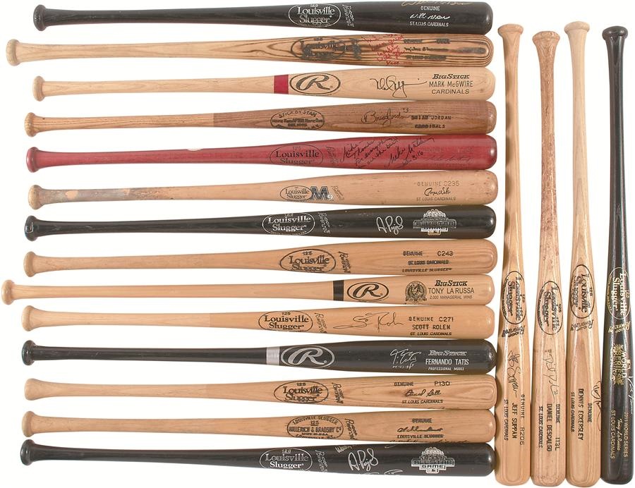 St. Louis Cardinals Signed, Game Issued and Game Used Bat Collection (18)