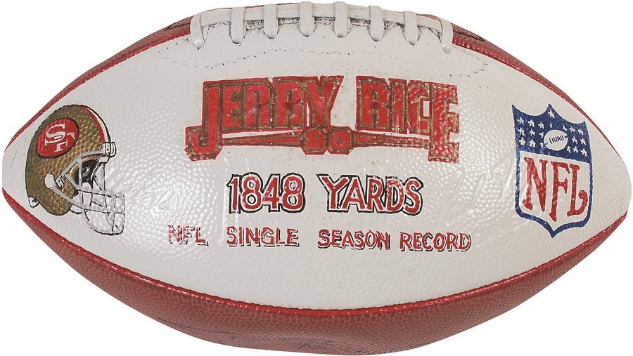 Football - 1995 Jerry Rice Signed Presentation Painted Football for Single-Season NFL Receiving Record -1,848 Yards