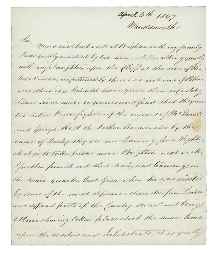 1847 Boxing Letter - One of the Earliest Known