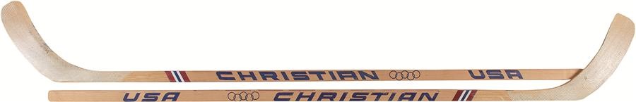 1980 Neal Broten and Dave Christian Game Issued "Miracle On Ice" Sticks