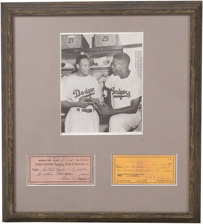 Jackie Robinson & Brooklyn Dodgers - Jackie Robinson & Dan Bankhead Photo And Checks