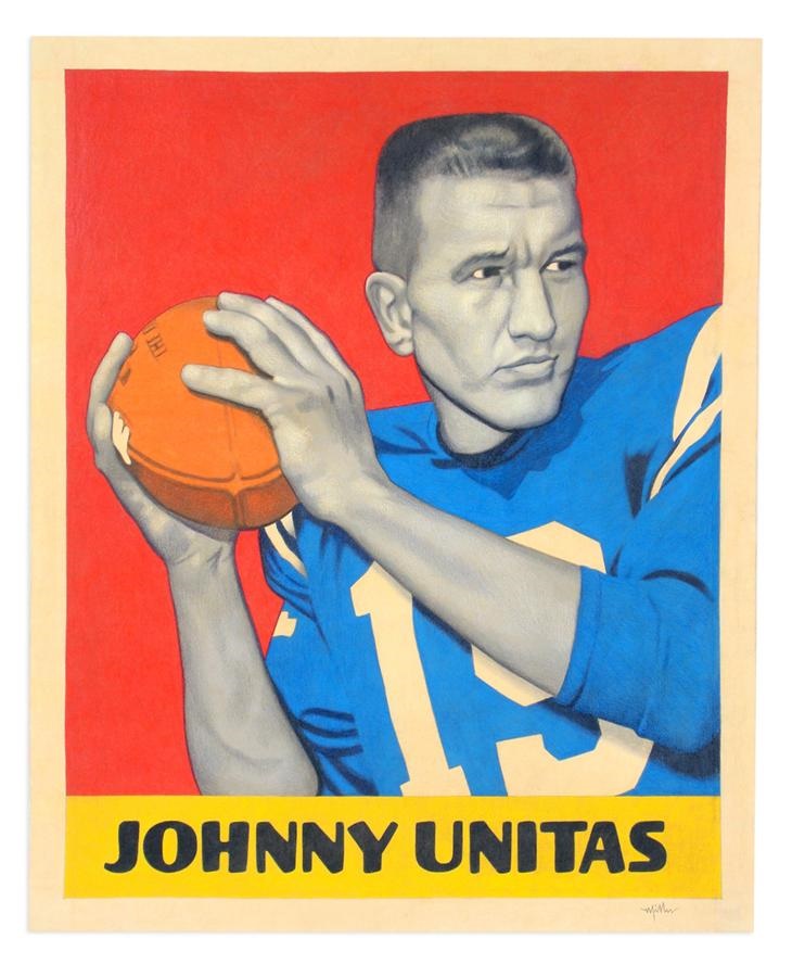 Sports Fine Art - Johnny Unitas 1948 Leaf Oil On Canvas by Arthur Miller: A Card That Never Was