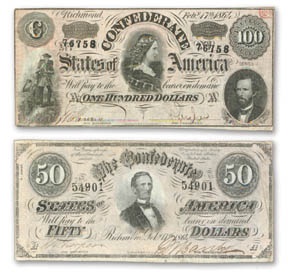 Money - Pair of Confederate Notes $50 & $100