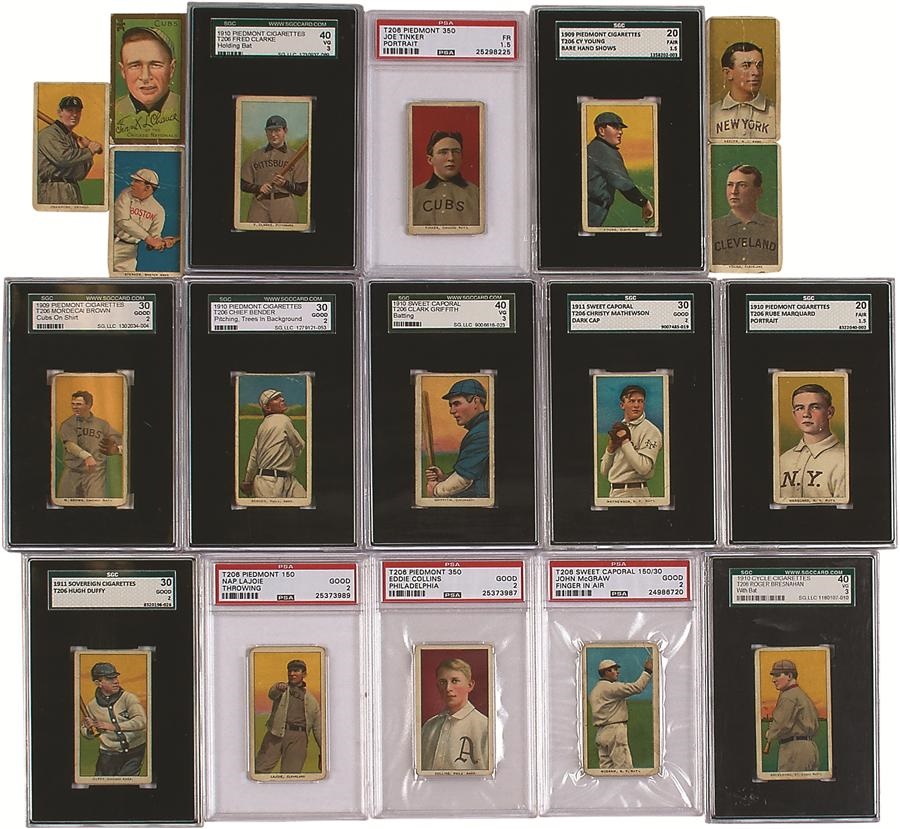 Baseball and Trading Cards - T205 & T206 Collection with Major HOFers and Tough Backs (210)