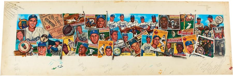 Jackie Robinson & Brooklyn Dodgers - "Gil Hodges Memorial Park" Mixed-Media Original Art by Bill Purdom