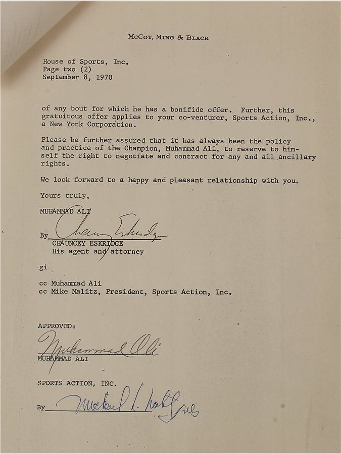 Muhammad Ali & Boxing - 1970 Muhammad Ali Signed Fight Contract vs. Jerry Quarry