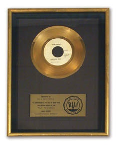 Elvis Presely Gold 45 RPM Record Award