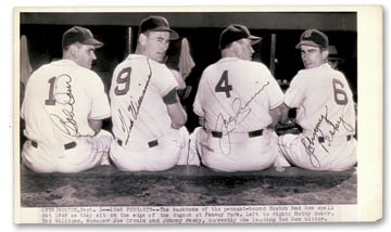 Boston Sports - 1946 Doerr, Williams, Cronin & Pesky Signed Wire Photograph (7x11”)