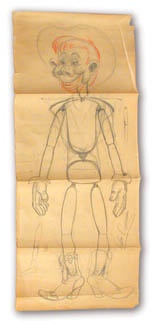 - Original Velma Dawson Front View Drawing of Howdy Doody