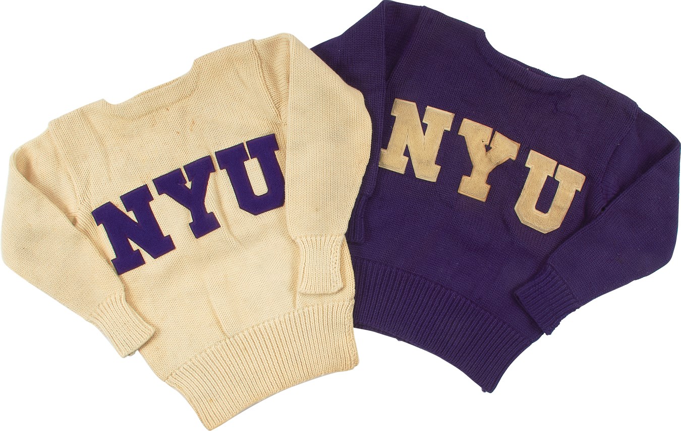 - Pair of Splendid Matching "NYU" Home & Road Football Letterman's Sweaters