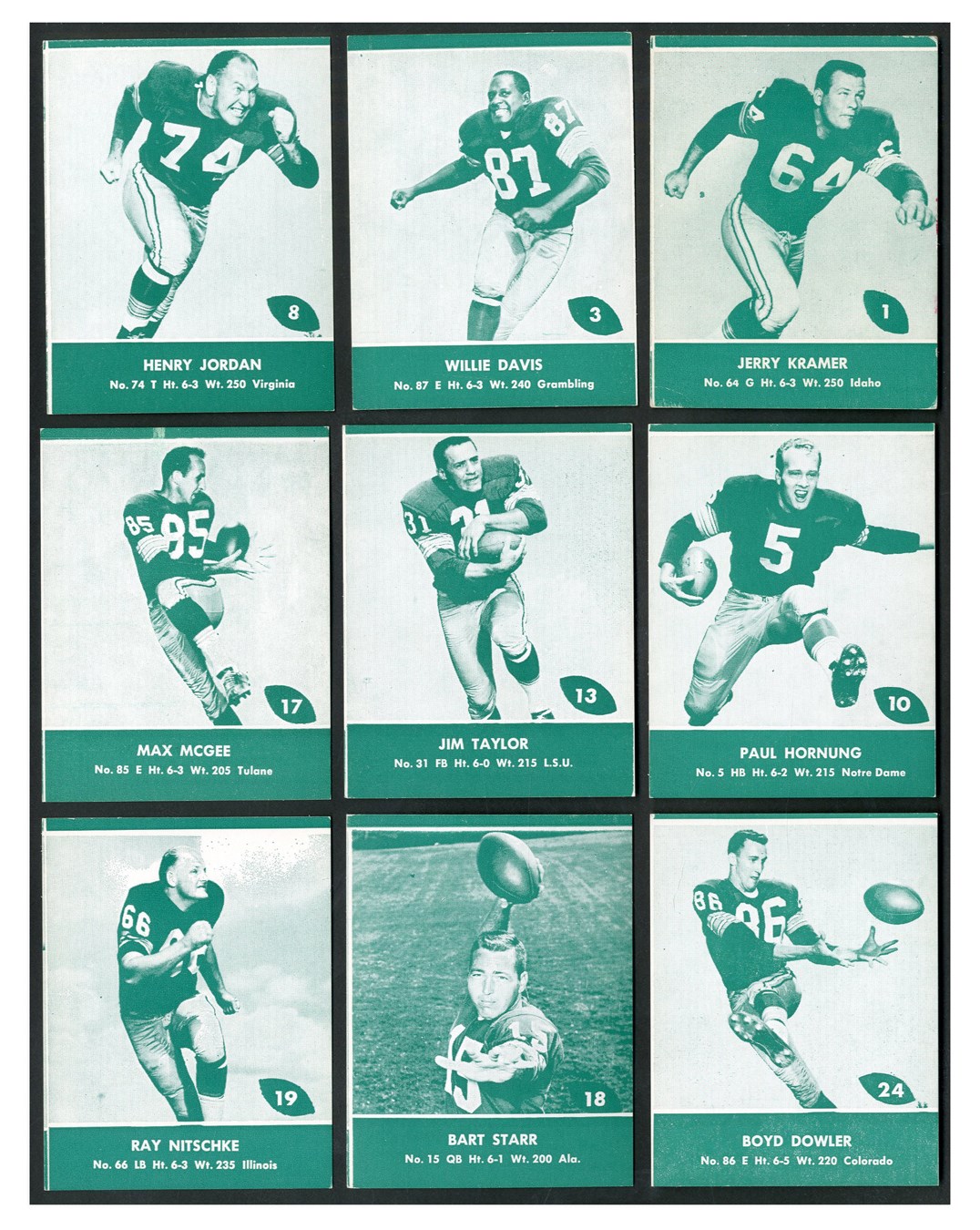 Baseball and Trading Cards - High Grade 1961 Lake to Lake Green Bay Packers Complete Football Set