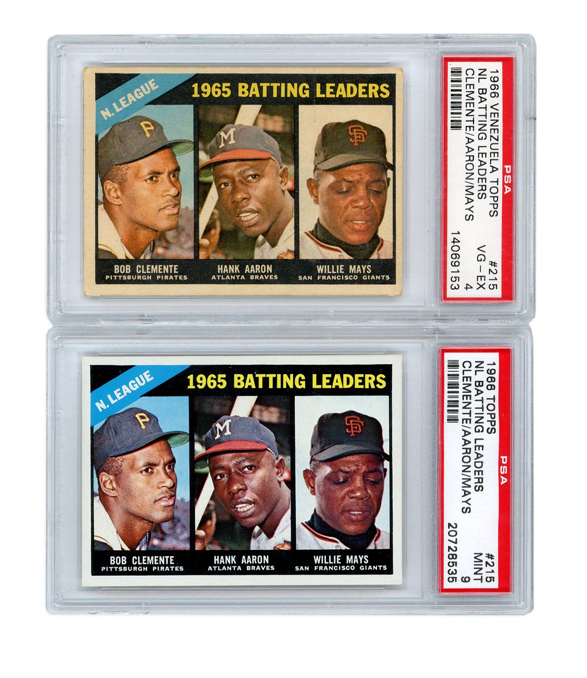 1966 Topps NL Batting Leaders USA (PSA 9) and Venezuela (PSA 4) Cards