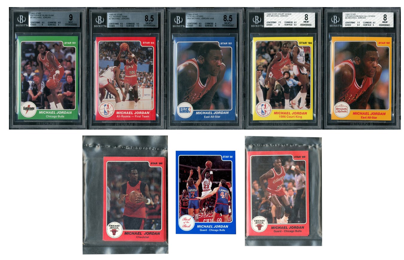 Baseball and Trading Cards - 1985-86 Star Michael Jordan Lot with Sealed Team Packs
