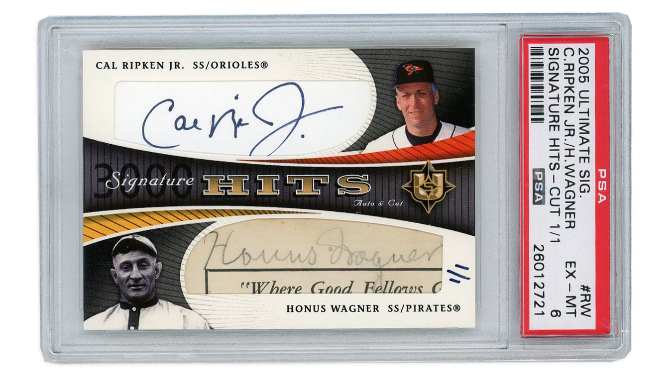 Baseball and Trading Cards - 2005 Ultimate Collection Honus Wagner & Cal Ripken Jr Dual Cut Autograph (1/1)