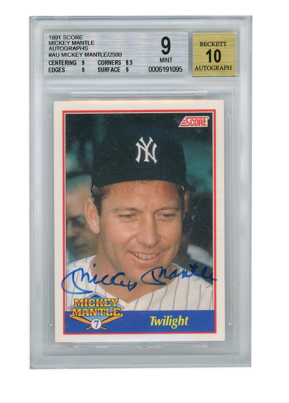 Baseball and Trading Cards - 1991 Score Mickey Mantle Autograph 7/2500 - Mantle's Uniform Number!