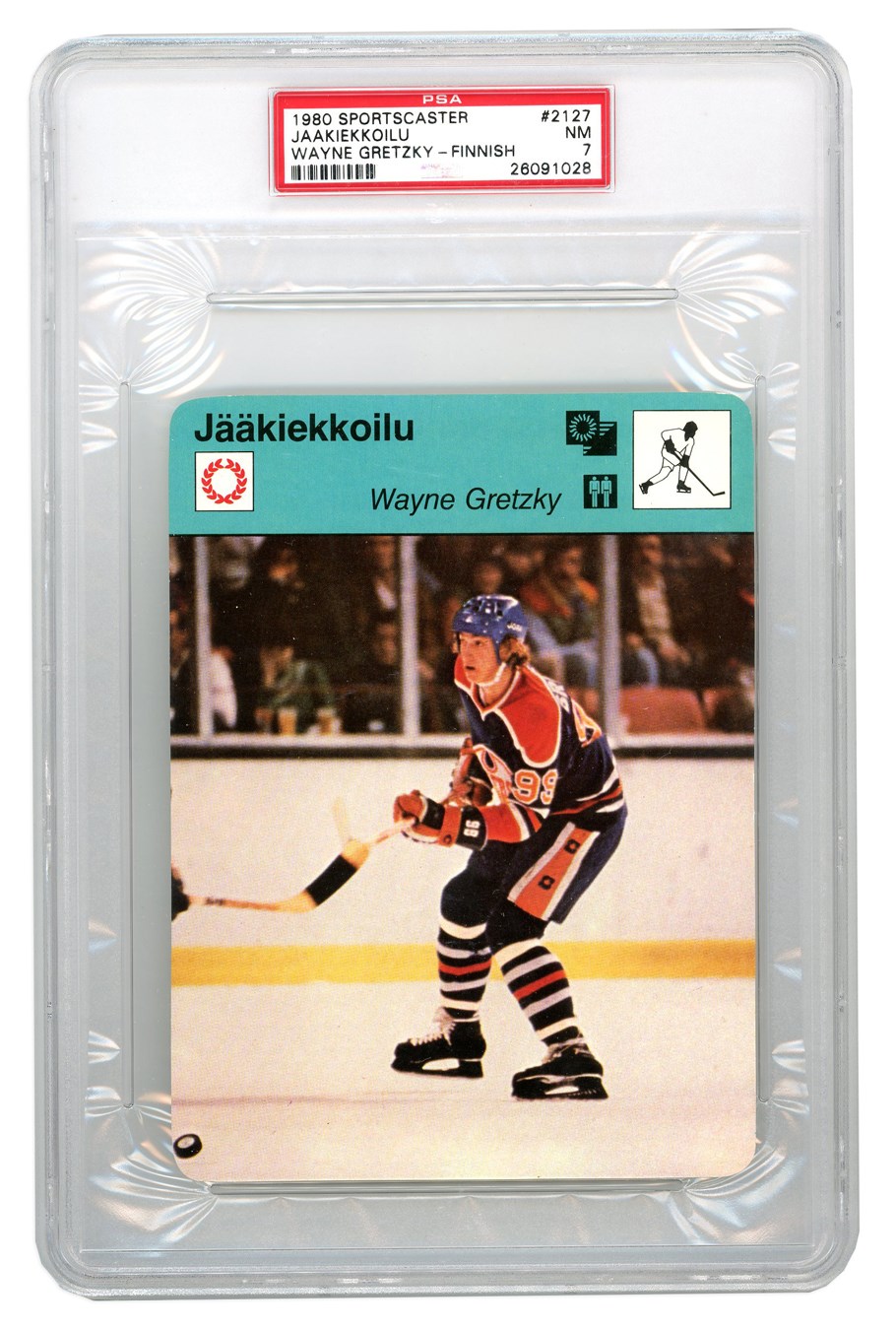 RARE 1980 Wayne Gretzky "Finnish" Sportscaster Hockey Card PSA7 NM
