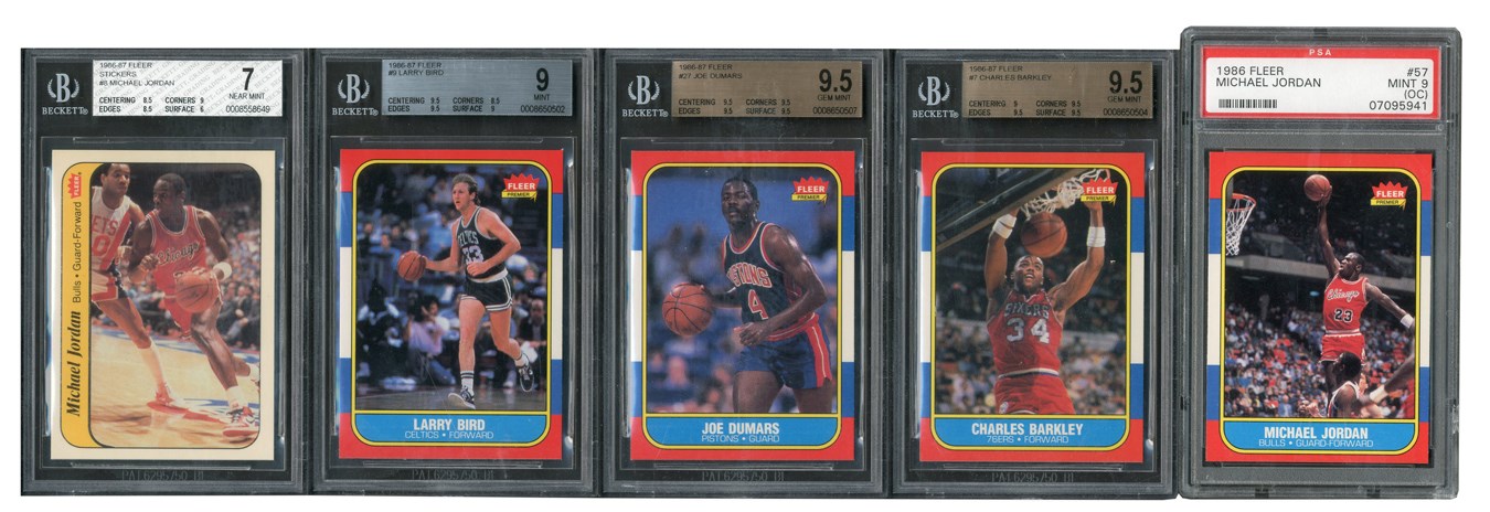 Baseball and Trading Cards - 1986-87 Fleer Basketball High Grade Complete Set (132) with Stickers (11) - with PSA and BGS Graded!