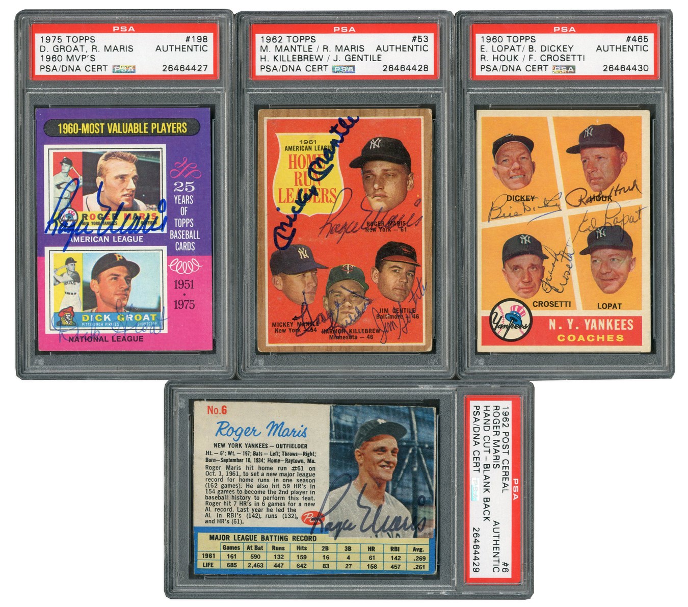 - New York Yankees PSA/DNA Authenticated Signed Card Collection (4), with Maris (3) and Mantle (1)