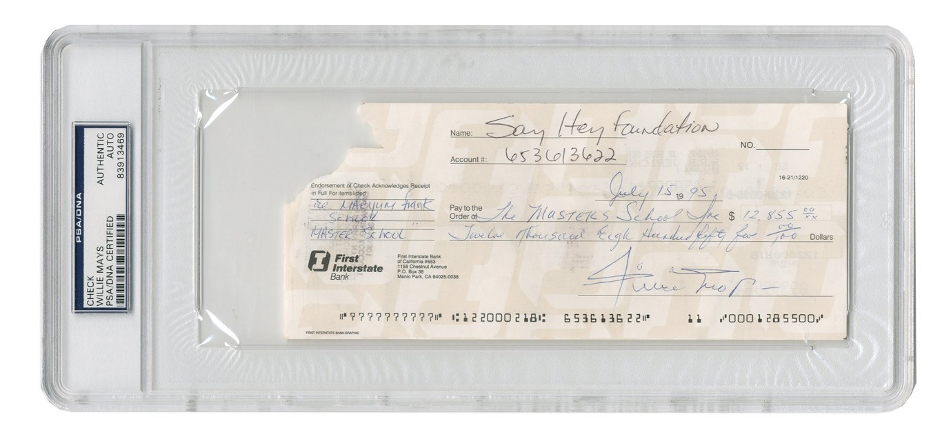 Baseball Autographs - Willie Mays Signed and Encapuslated Check - PSA/DNA