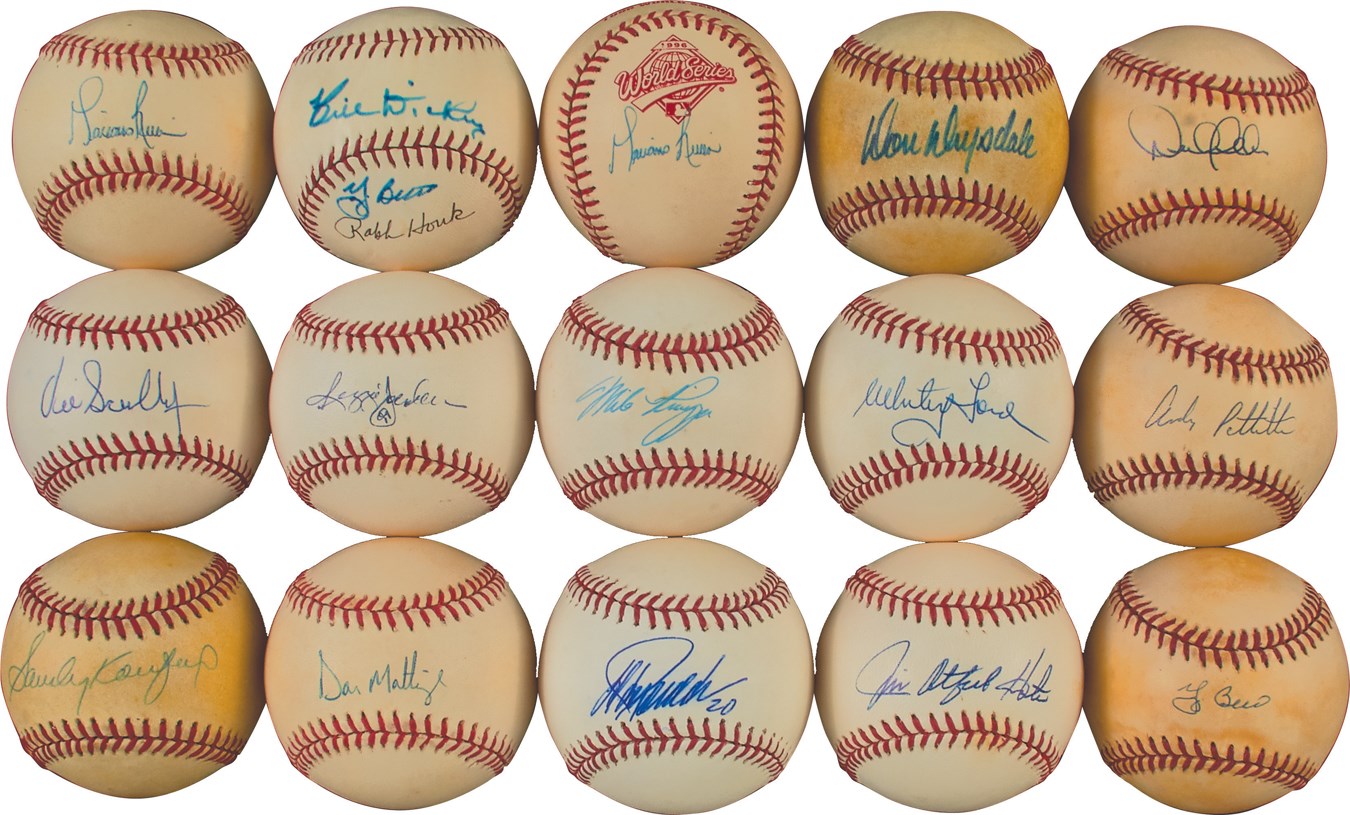 Baseball Autographs - Yankees & Dodgers Signed Baseball Collection with Rookie Derek Jeter & Koufax (60+)