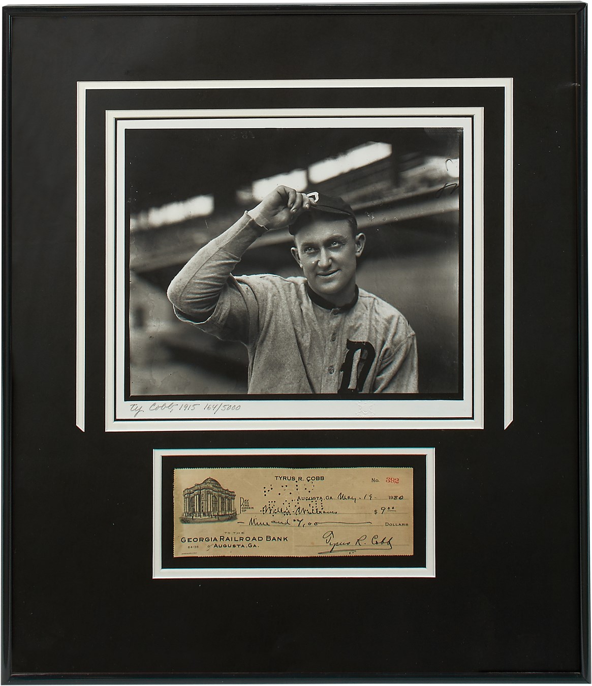 Baseball Autographs - 1930 Ty Cobb Signed Check Display (PSA)