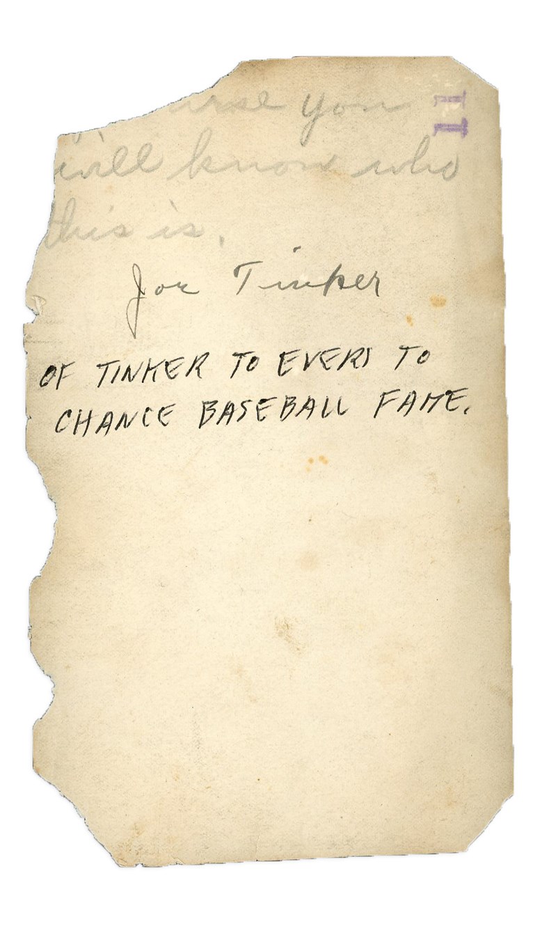 Baseball Autographs - 1920 Joe Tinker Signed Type I Photo with PSA/DNA MINT 9 Signature