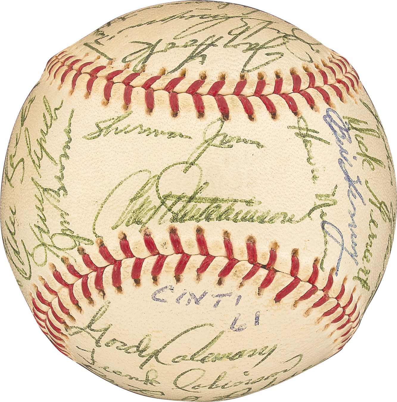 - 1961 National League Champion Cincinnati Reds Team-Signed Baseball - PSA/DNA 7.5