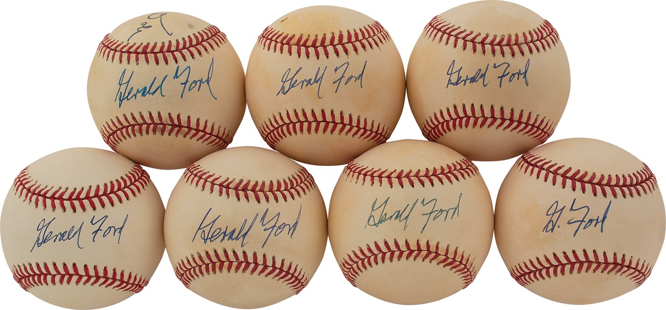 Gerald Ford Signed Collection of 7 Baseballs with 1994 World Series Examples (PSA)