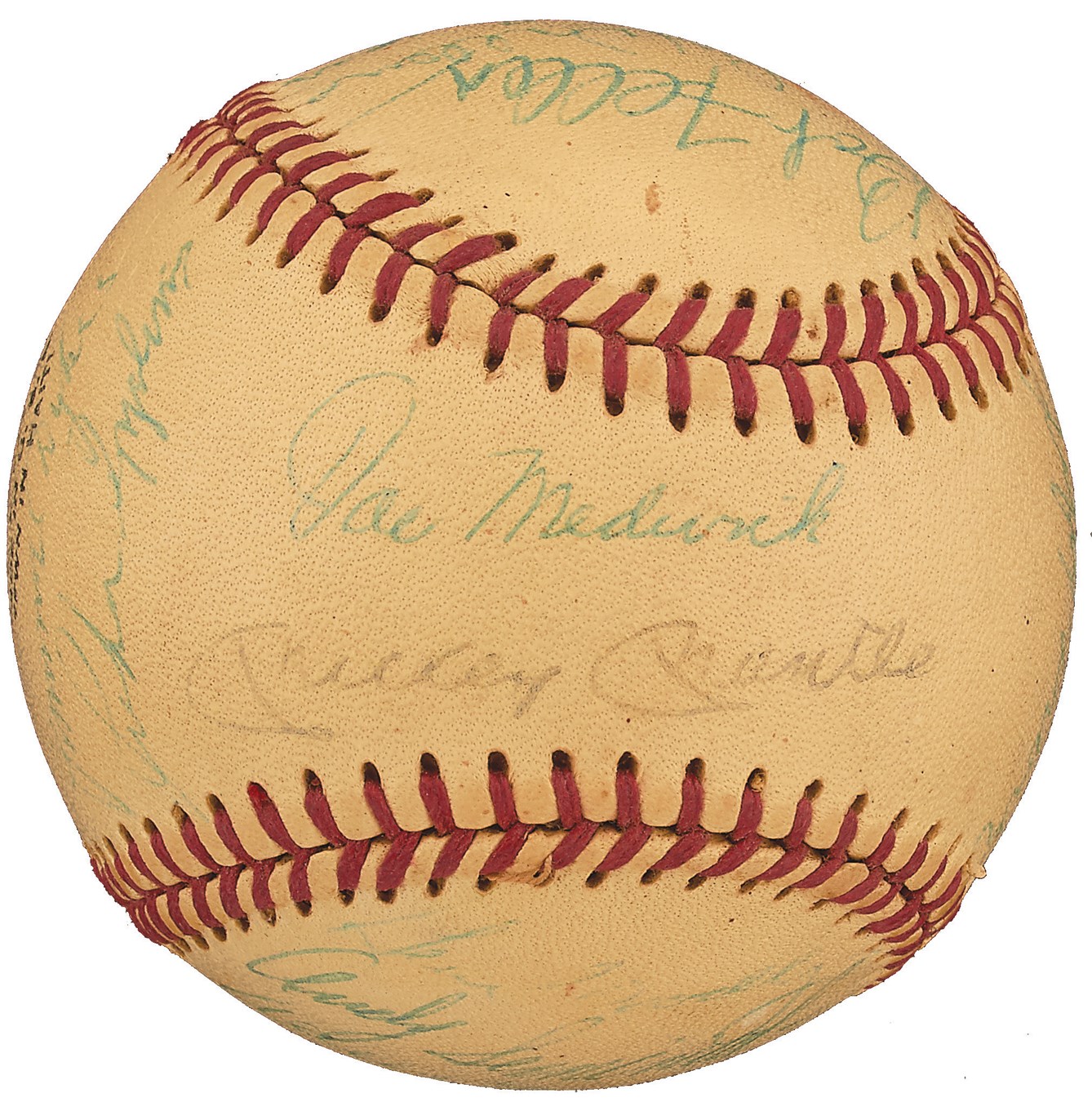 Baseball Autographs - Circa 1974 Hall of Famers Signed Baseball with Mantle and Medwick