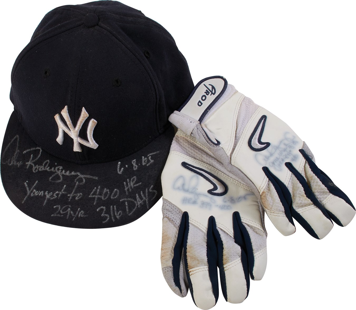 - 2005 Alex Rodriguez HR #400 Signed Game Worn Cap & Batting Gloves - Youngest Player Ever (Photomatched & A-Rod LOA)