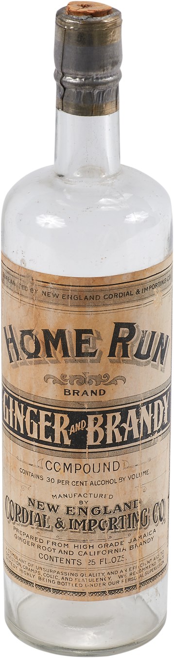 Baseball Memorabilia - Pre-Prohibition "Home Run" Baseball Liquor Bottle w/Original Label