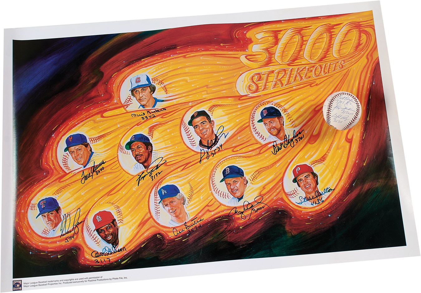 Baseball Memorabilia - 3,000 Strikout Pitchers Signed Print and Baseball