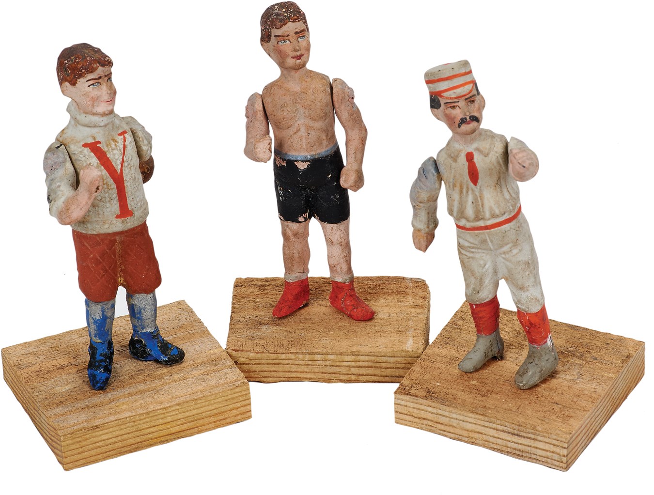 Baseball Memorabilia - 1880s Trio of Articulated Sports Figures in Composition - Baseball, Football & Boxing