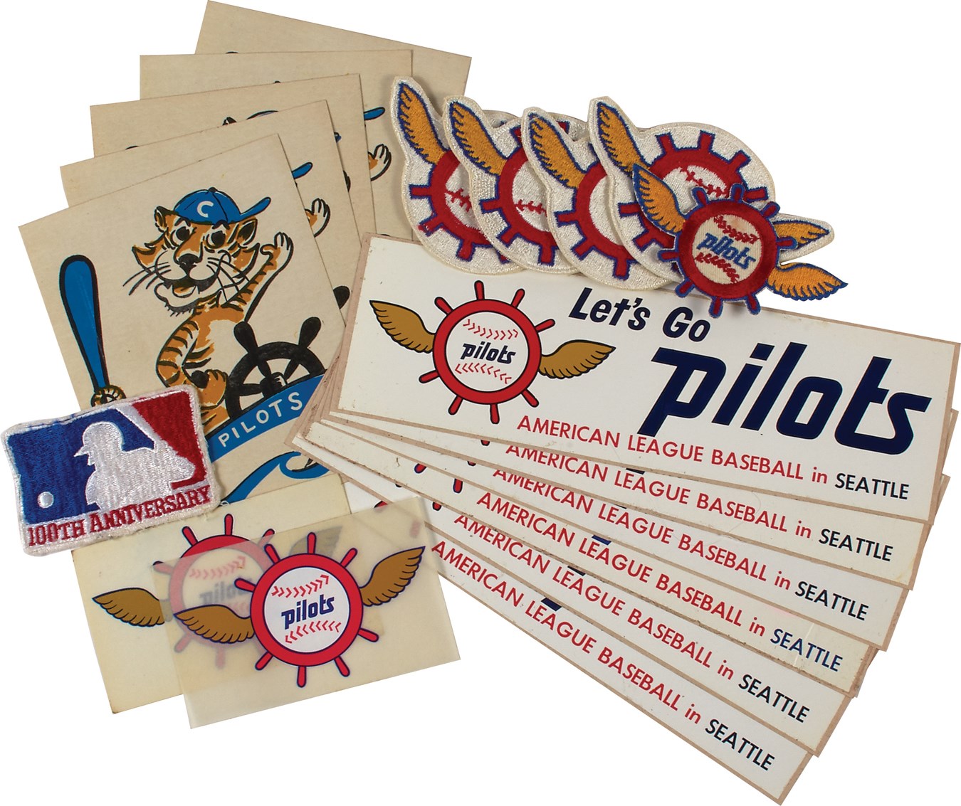 Baseball Memorabilia - 1969 Seattle Pilots Game Uniform Patches, Stickers & Turtleneck (20)