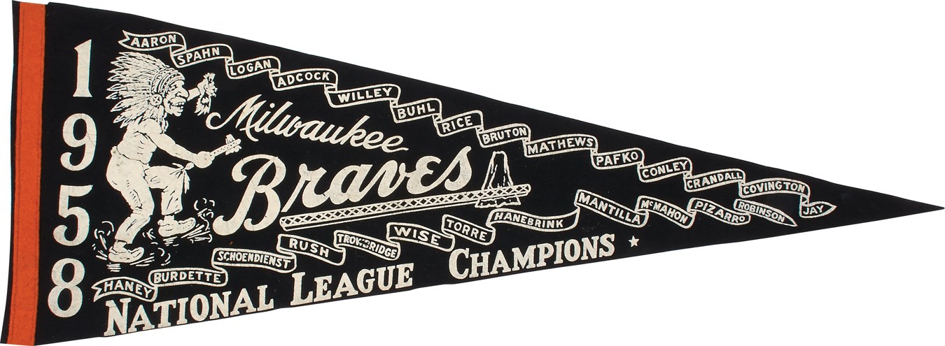 Baseball Memorabilia - High Grade 1958 Milwauke Braves NL Champions Pennant