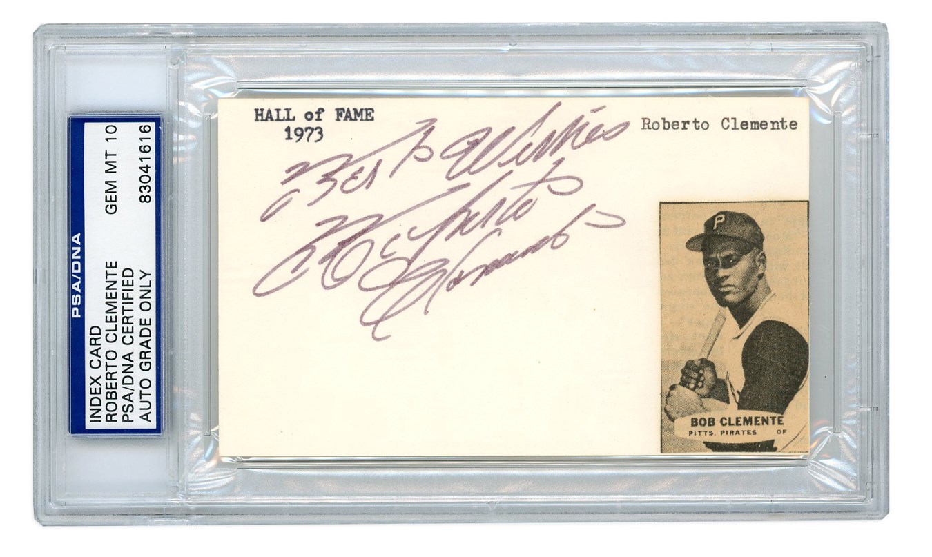Clemente and Pittsburgh Pirates - Roberto Clemente Signed Index Card (PSA 10)