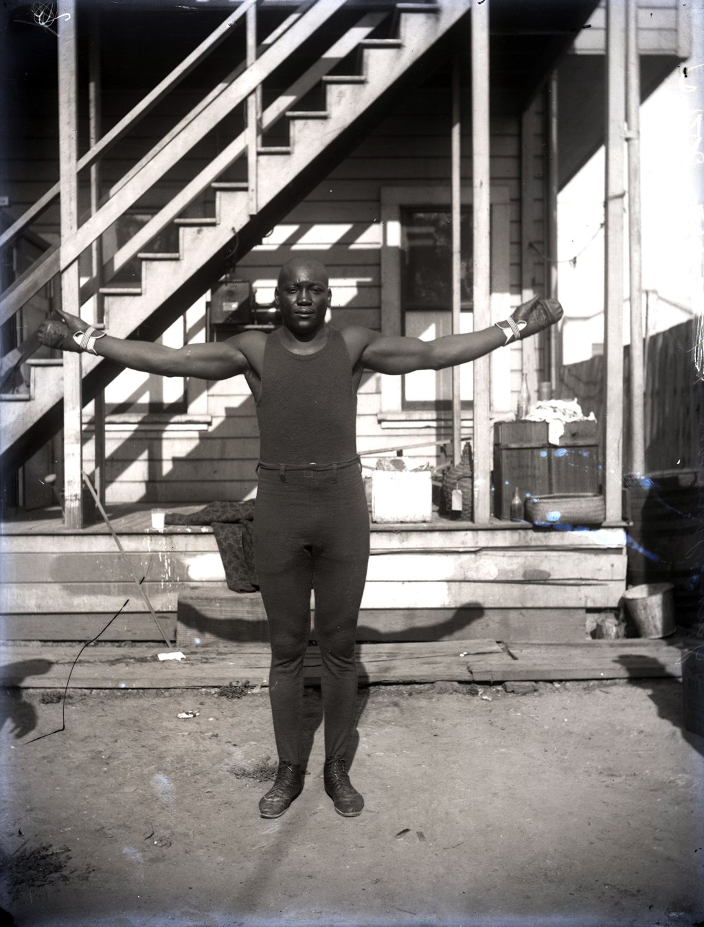 Dana Collection Of Important Boxing Negatives - 1910 Jack Johnson "Prepping for Jeffries Battle" Type I Glass Plate Negative by Dana Studio