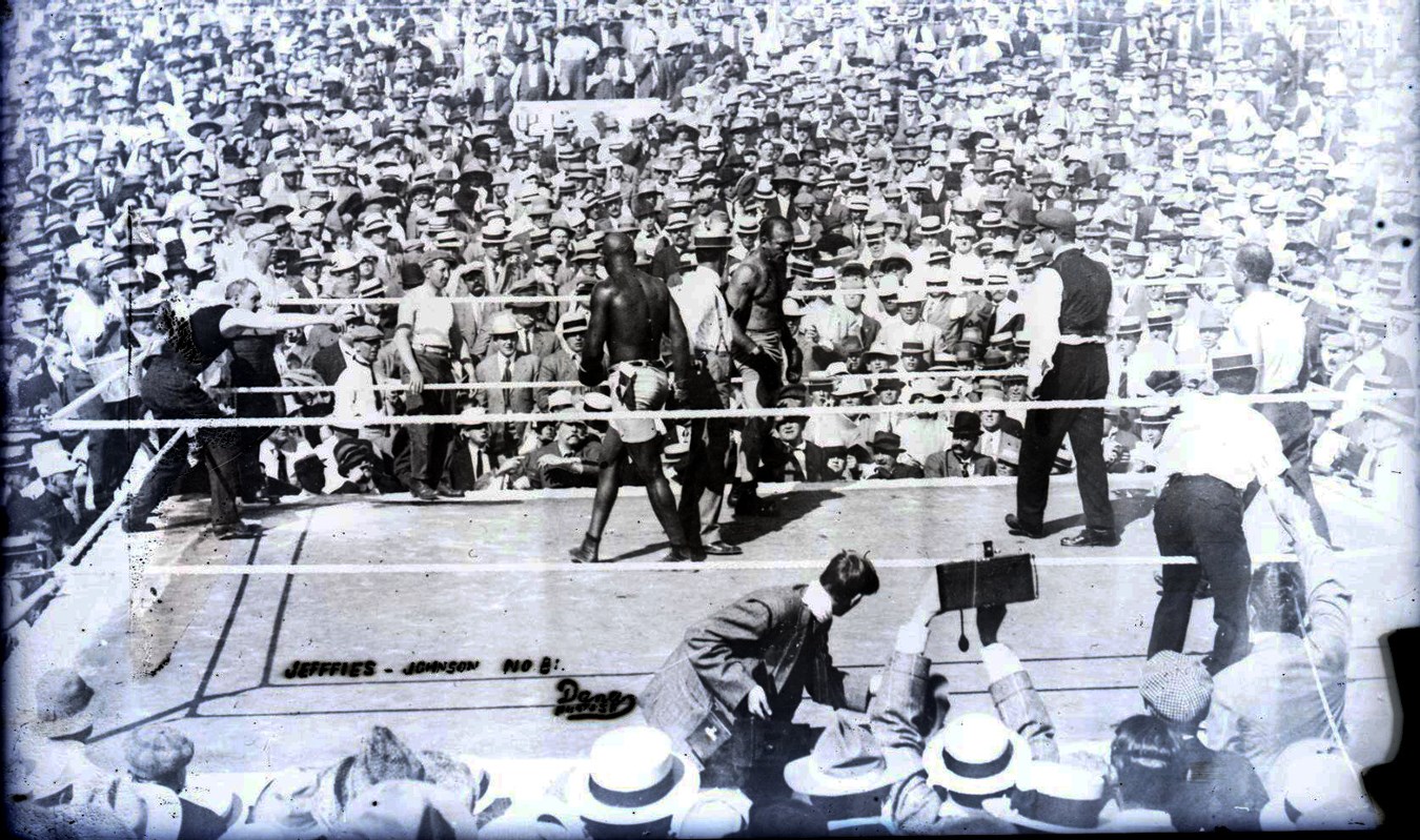 Dana Collection Of Important Boxing Negatives - 1910 Johnson vs. Jeffries "Battling in the Ring" Type I Glass Plate Negative by Dana Studios