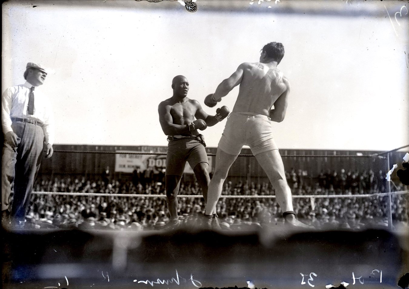 Dana Collection Of Important Boxing Negatives - 1909 Jack Johnson vs. Al Kaufman Type I Glass Plate Negative by the Dana Studio