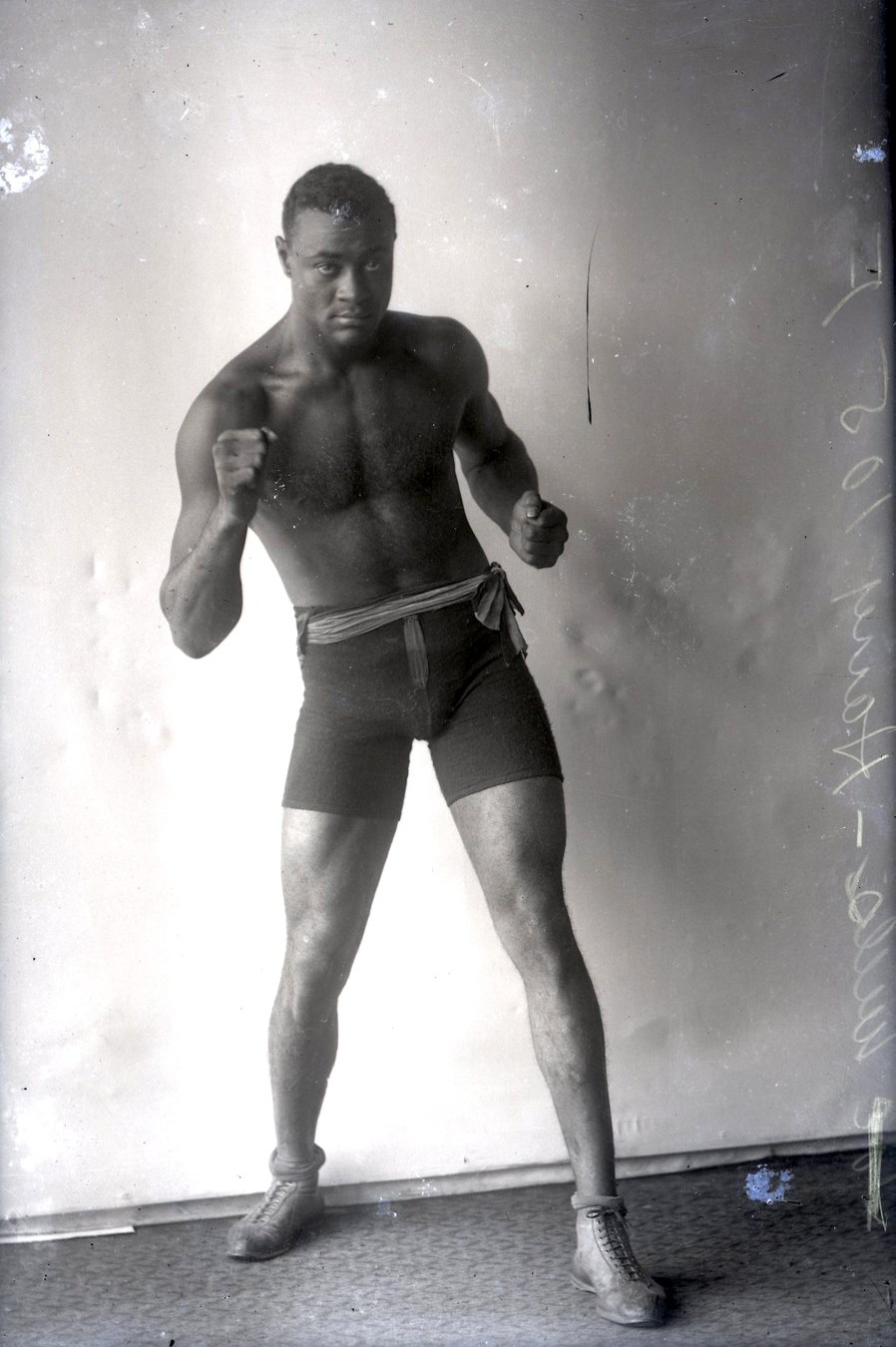 Dana Collection Of Important Boxing Negatives - 1910s Harry Wills "Black Panther" Boxing Pose Type I Glass Plate Negative by Dana Studio
