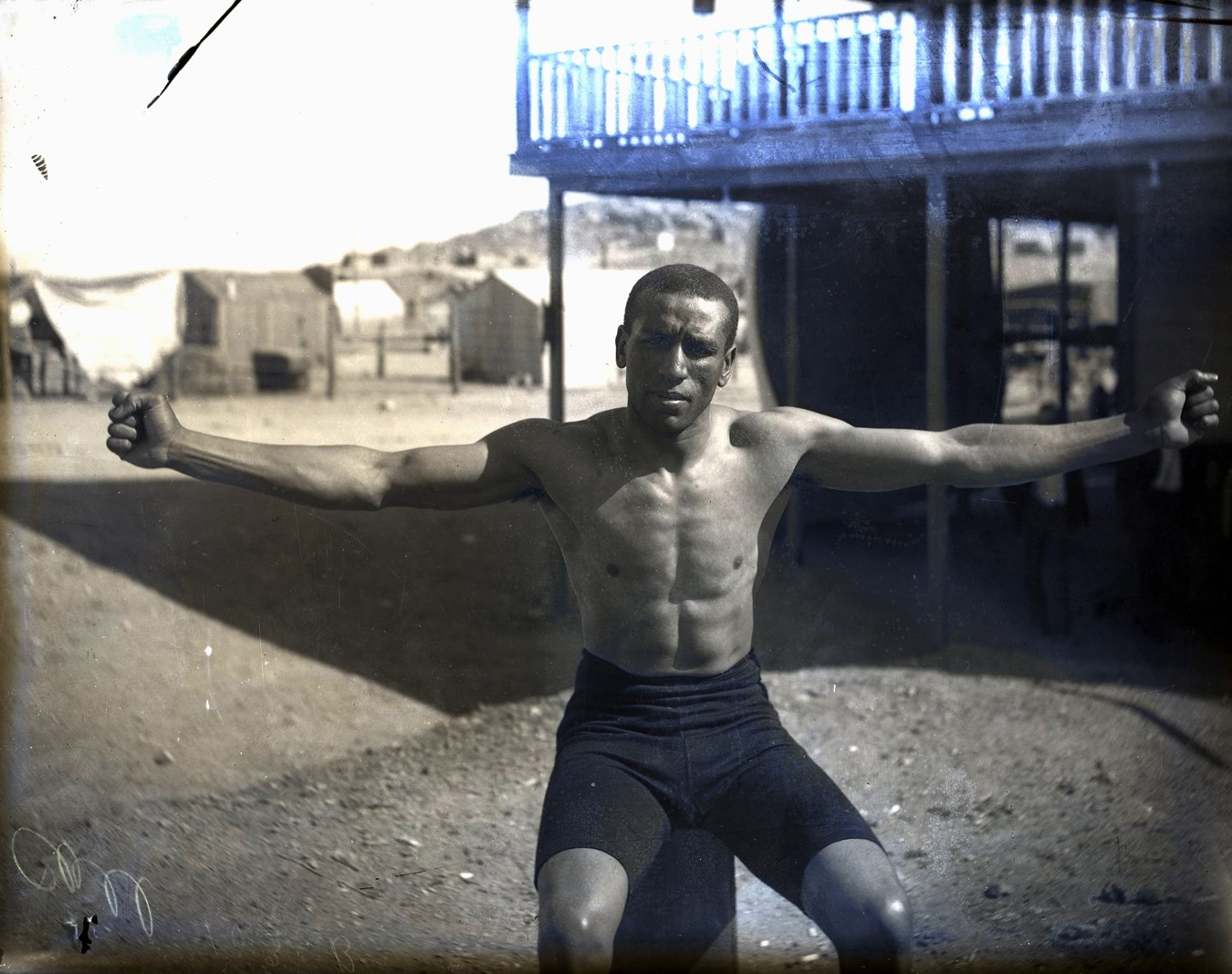 Dana Collection Of Important Boxing Negatives - 1906 Joe Gans "in Goldfield" Historic Meeting Battling Nelson From-the-Camera Original Glass Plate Negative by the Dana Studio