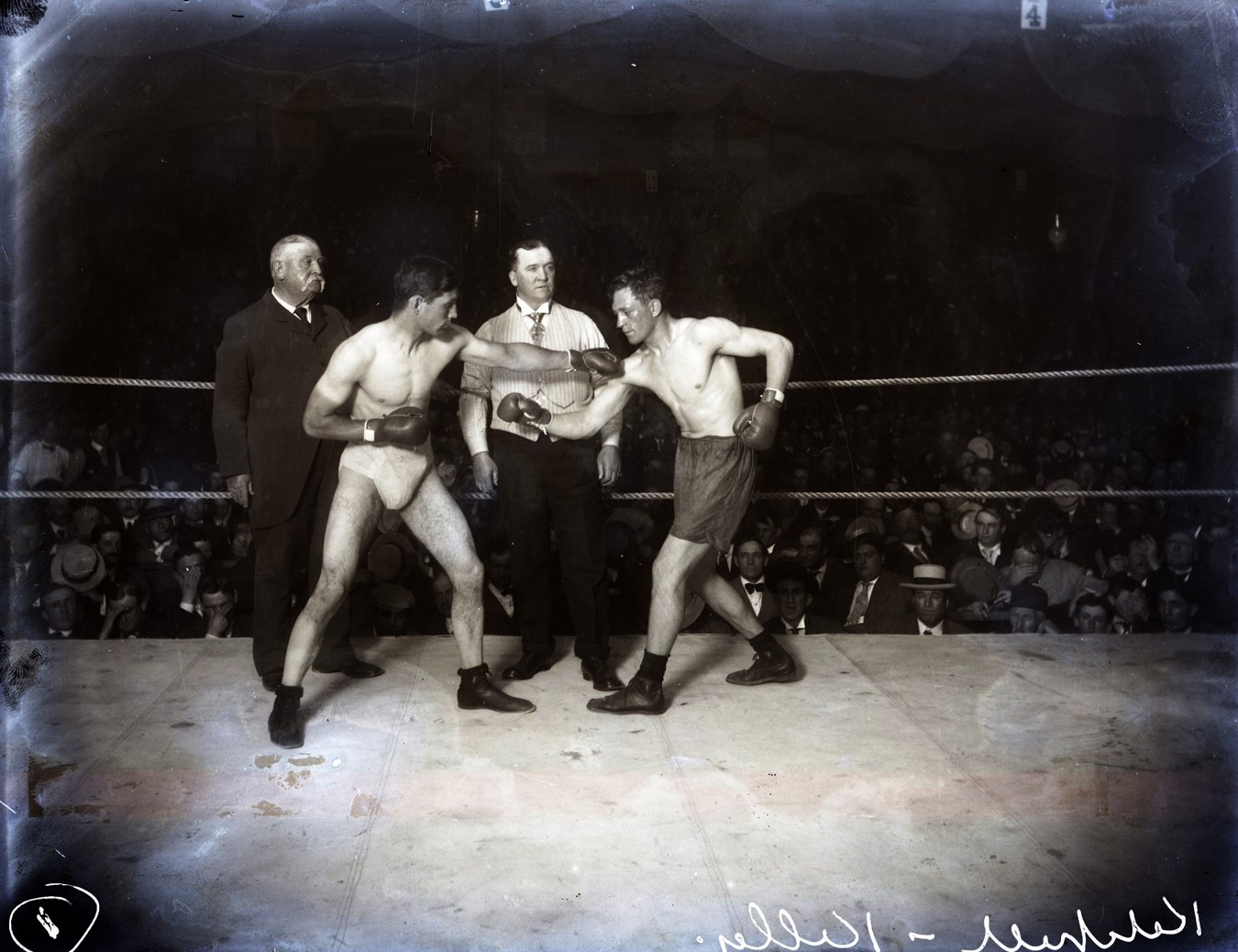 Dana Collection Of Important Boxing Negatives - 1908 Stanley Ketchel vs. Hugo Kelly Type I Glass Plate Negative by Dana Studio