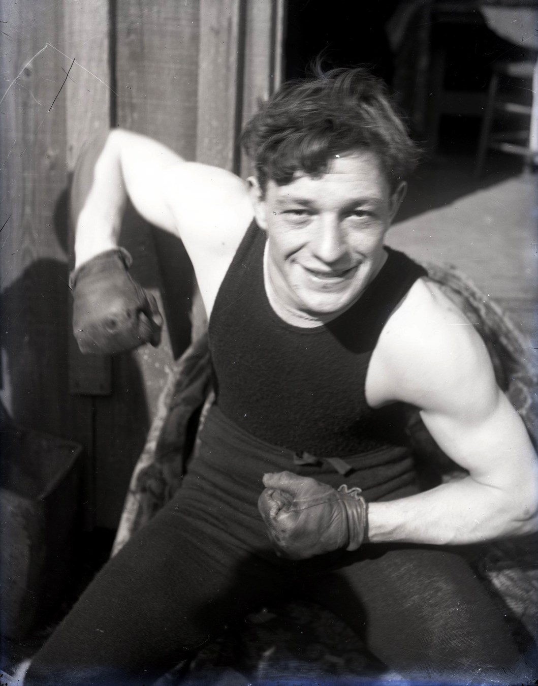 Dana Collection Of Important Boxing Negatives - Early 1900s Stanley Ketchel "Candid Portrait" Type I Glass Plate Negative by the Dana Studio