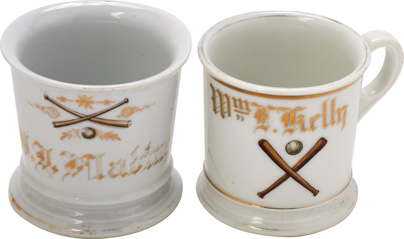 Early Baseball - Pair of 19th Century Baseball Shaving Mugs
