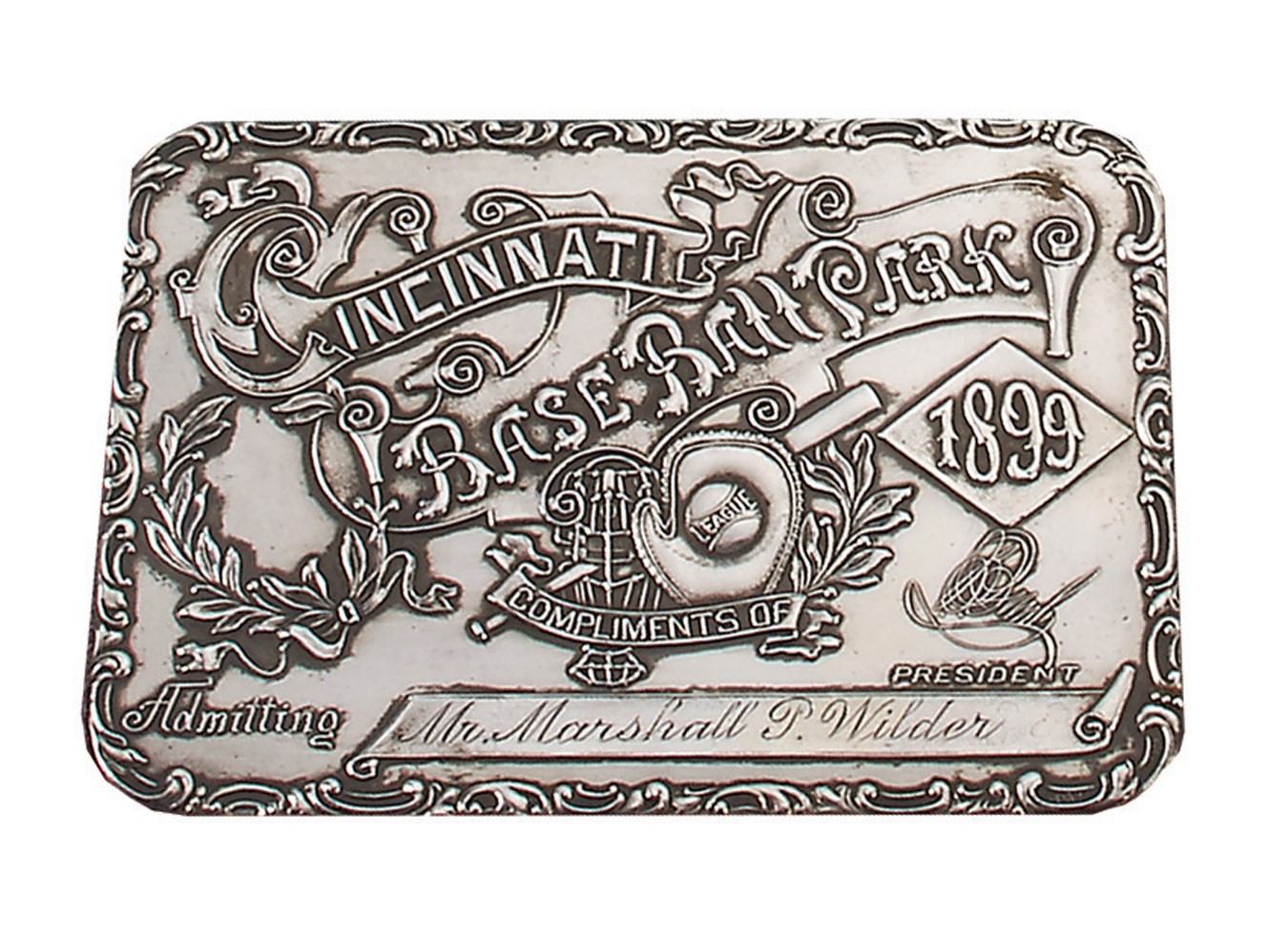 - 1899 Cincinnati Reds League Park Sterling Silver Season Pass – Presented to Groundbreaking Disabled Entertainer